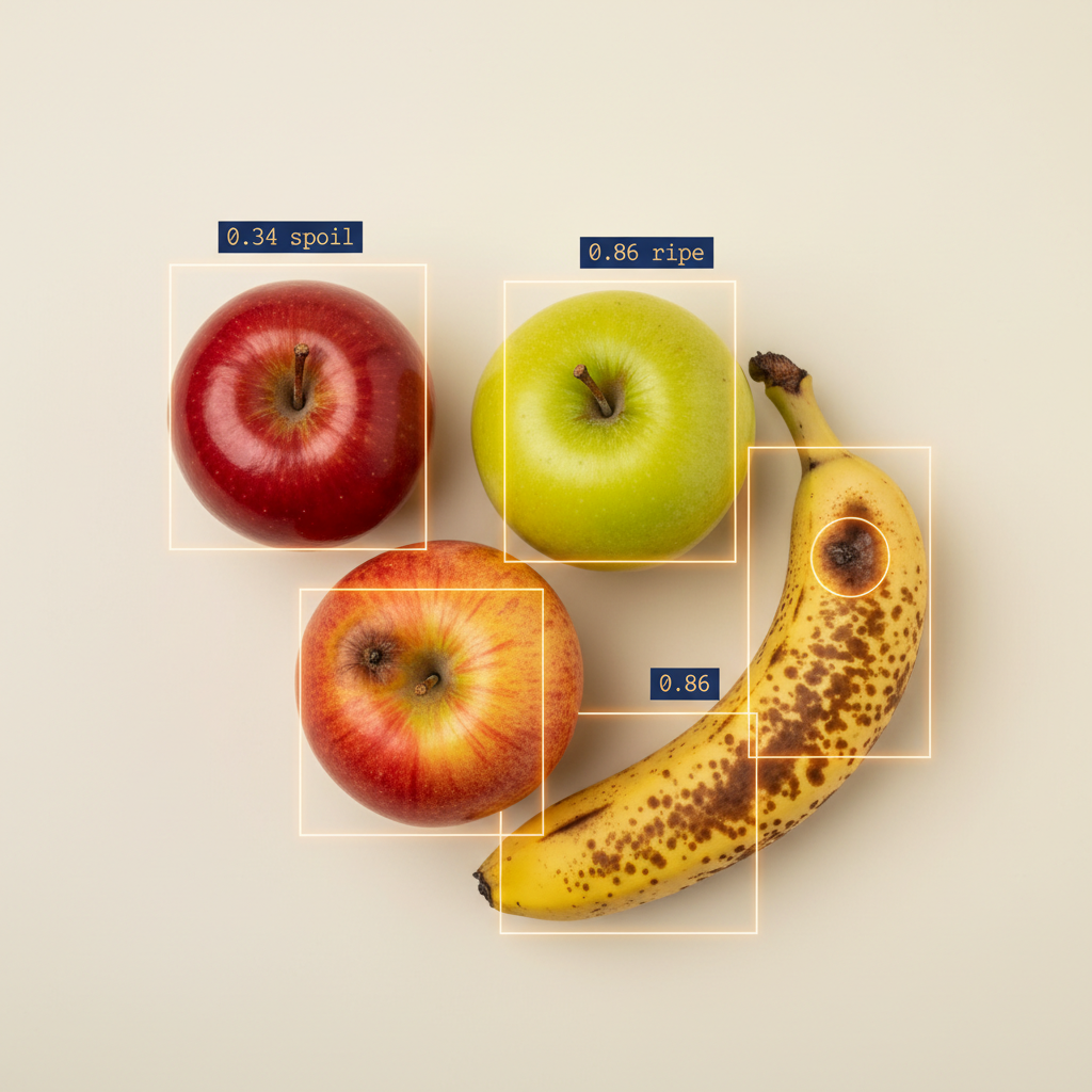 Food shelf life prediction: fruits with AI spoilage detection overlay