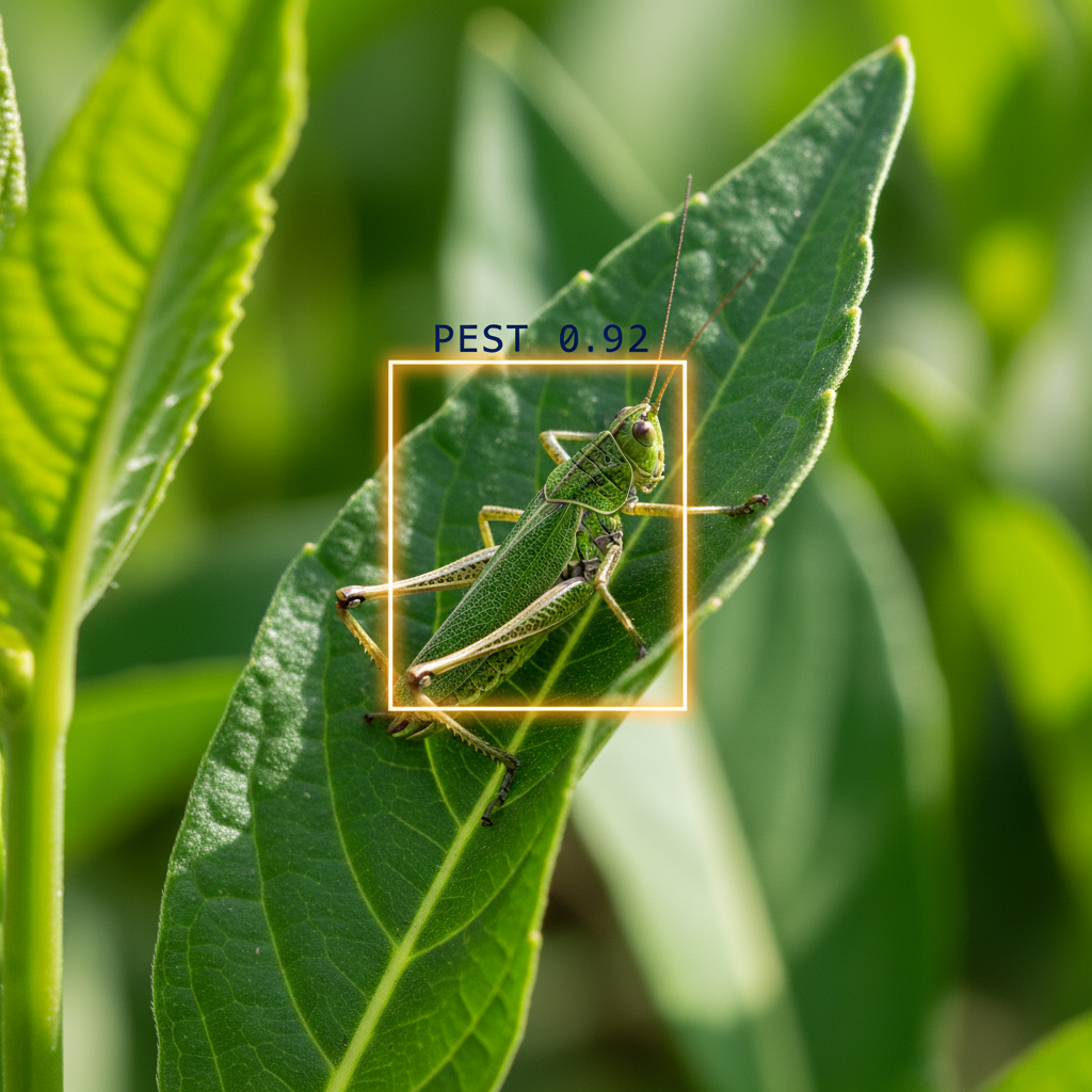 Camouflage pest detection: AI identifying hidden insect on a leaf